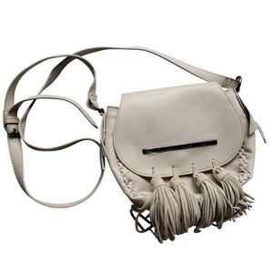 Steve Madden Beige Leather Fringe Crossbody Bag Flap Tassel
